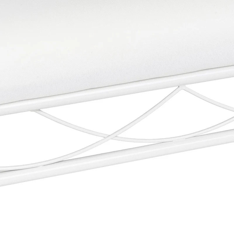 Banqueta para pie de cama de metal blanco y asiento de algodón blanco