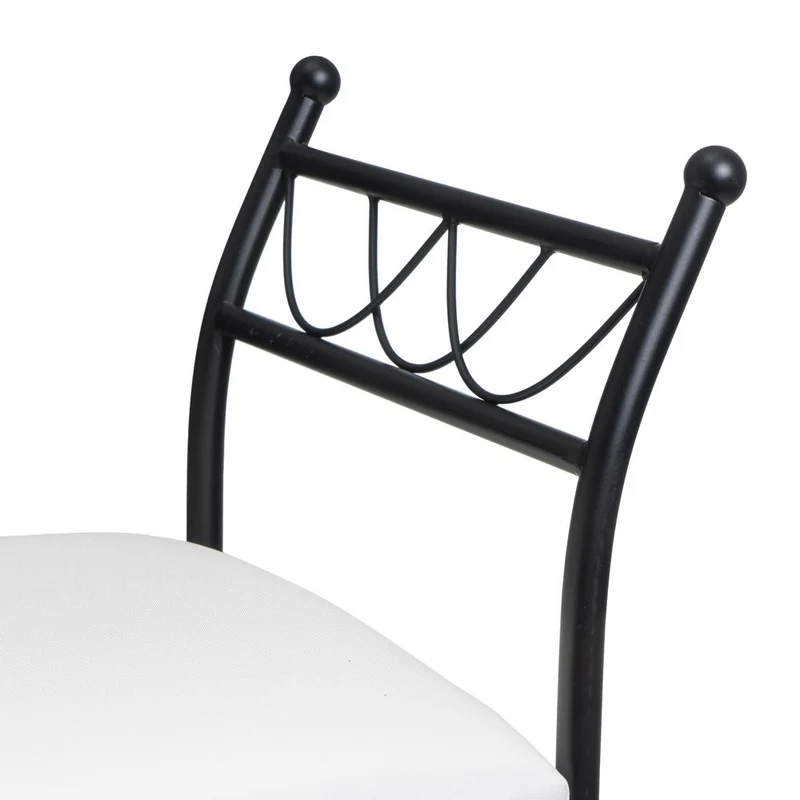 Banqueta para pie de cama de metal negro y asiento de algodón blanco