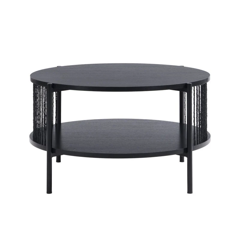 Mesa de centro redonda de madera negra y arpillera de 74x74x41 cm