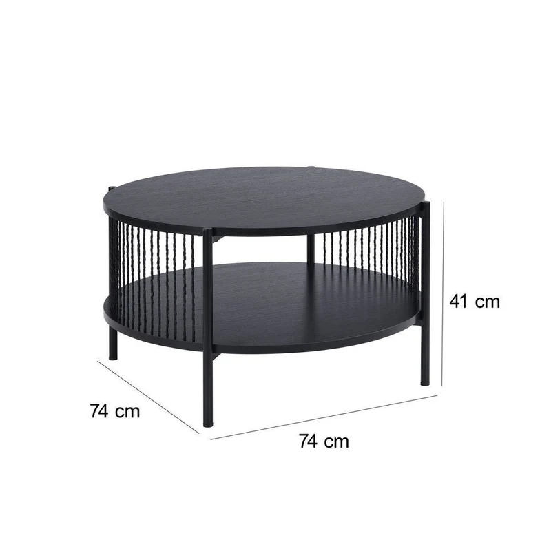 Mesa de centro redonda de madera negra y arpillera de 74x74x41 cm