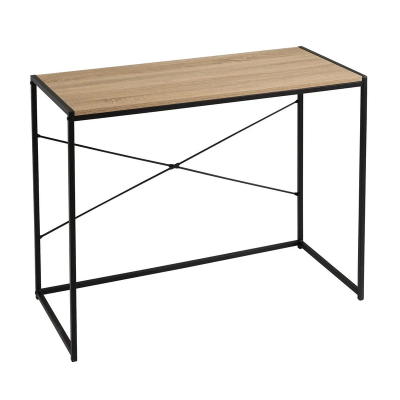 Mesa escritorio marrón de madera y metal negro de 100x45x75 cm