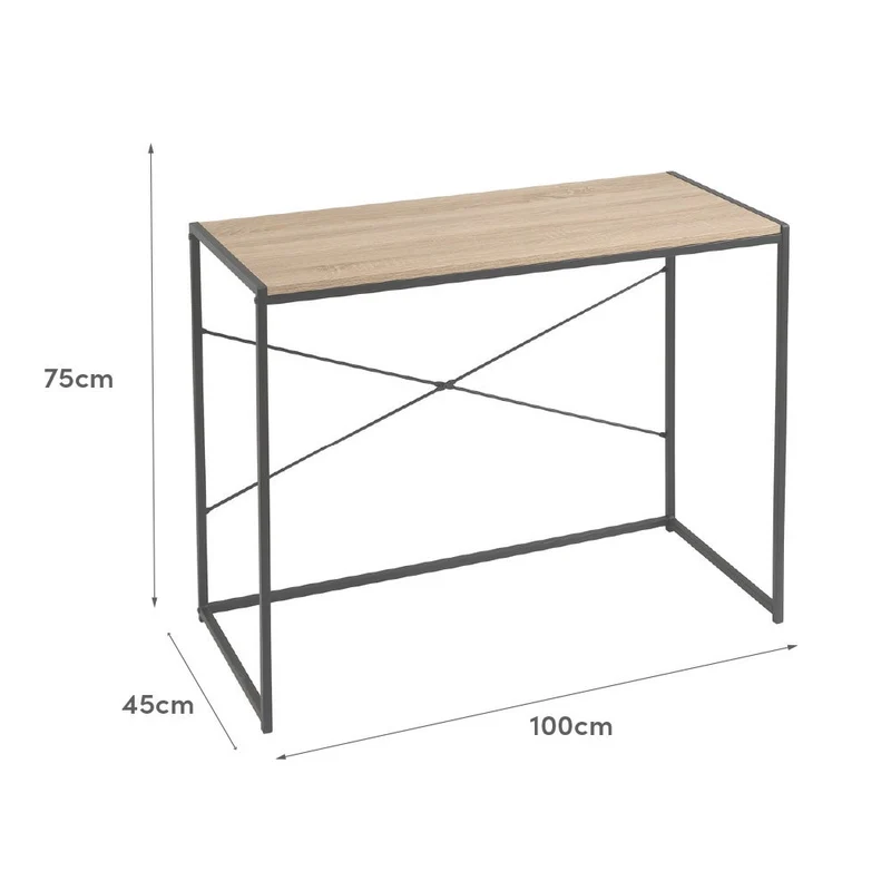 Mesa escritorio marrón de madera y metal negro de 100x45x75 cm