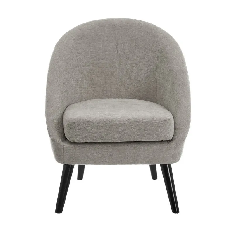Sillón de chenilla gris claro con patas de madera de catalpa para salón