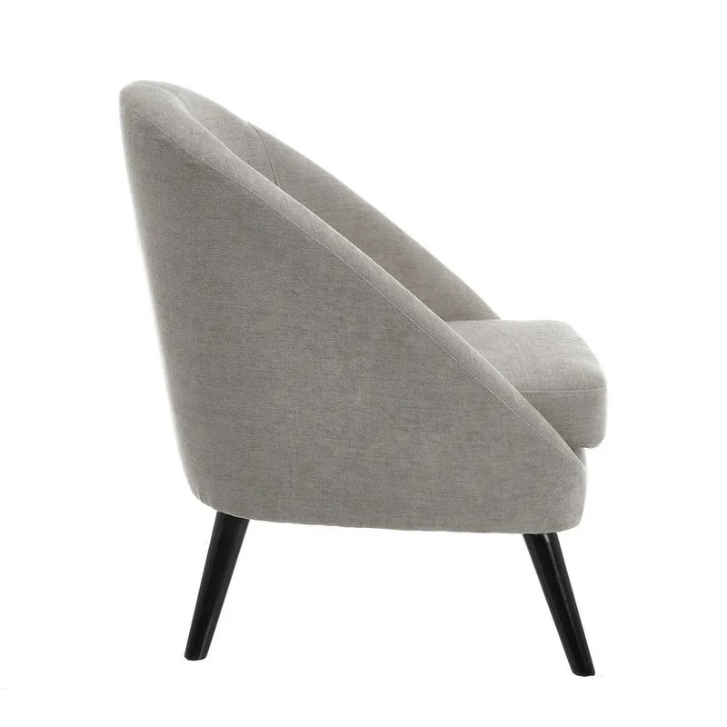 Sillón de chenilla gris claro con patas de madera de catalpa para salón