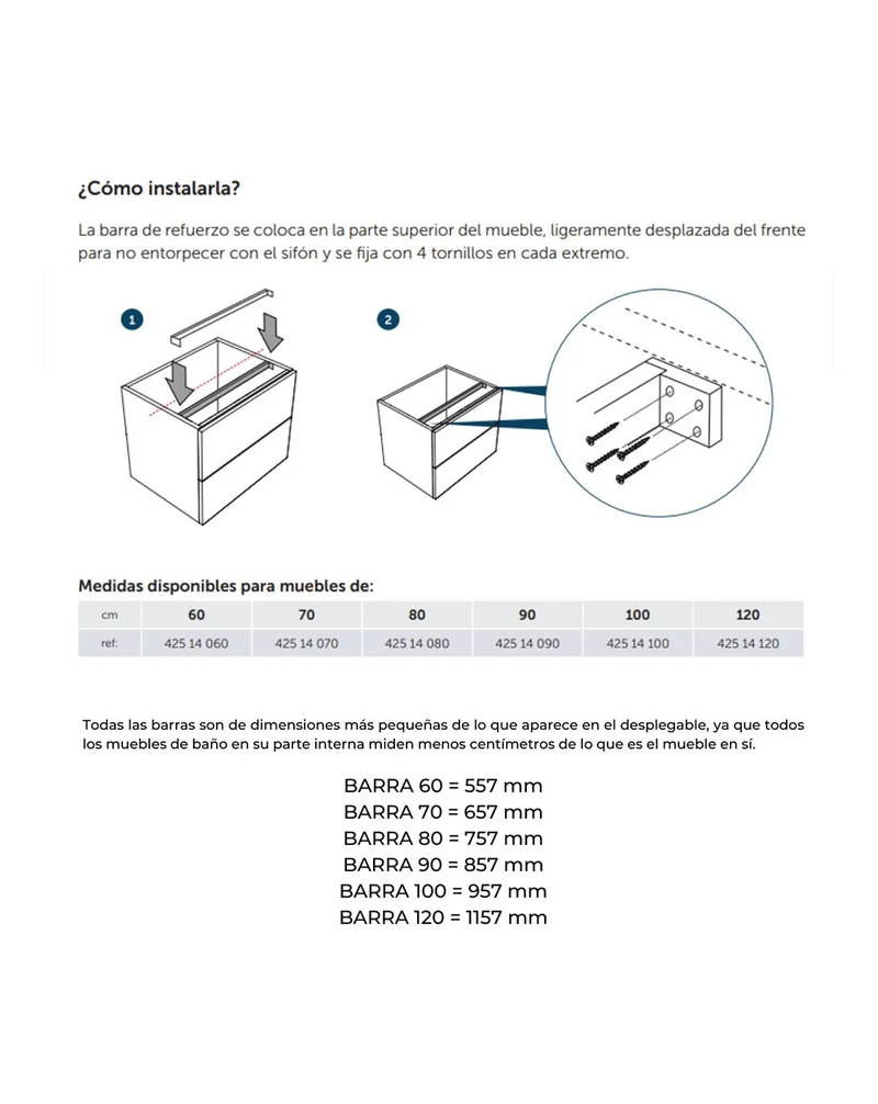 Barra de Refuerzo para Tapas de Muebles de Baño | Barra Aluminio para Muebles de Baño Con Tapa o Encimera