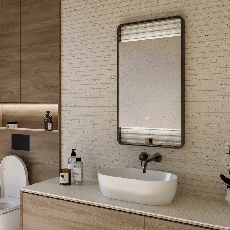 Espejo de baño con encimera acero inoxidable Nira