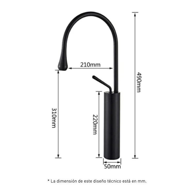 Grifo monomando lavabo alto giratorio CALGARY 48 negro mate