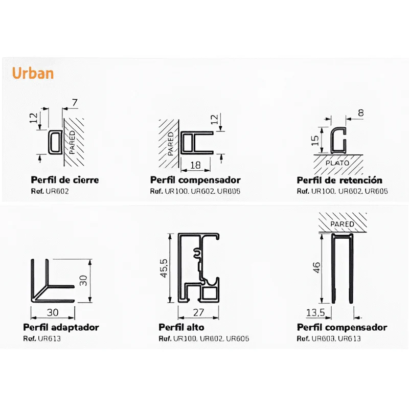 Mampara de ducha frontal + Puerta Corredera URBAN Plata mate