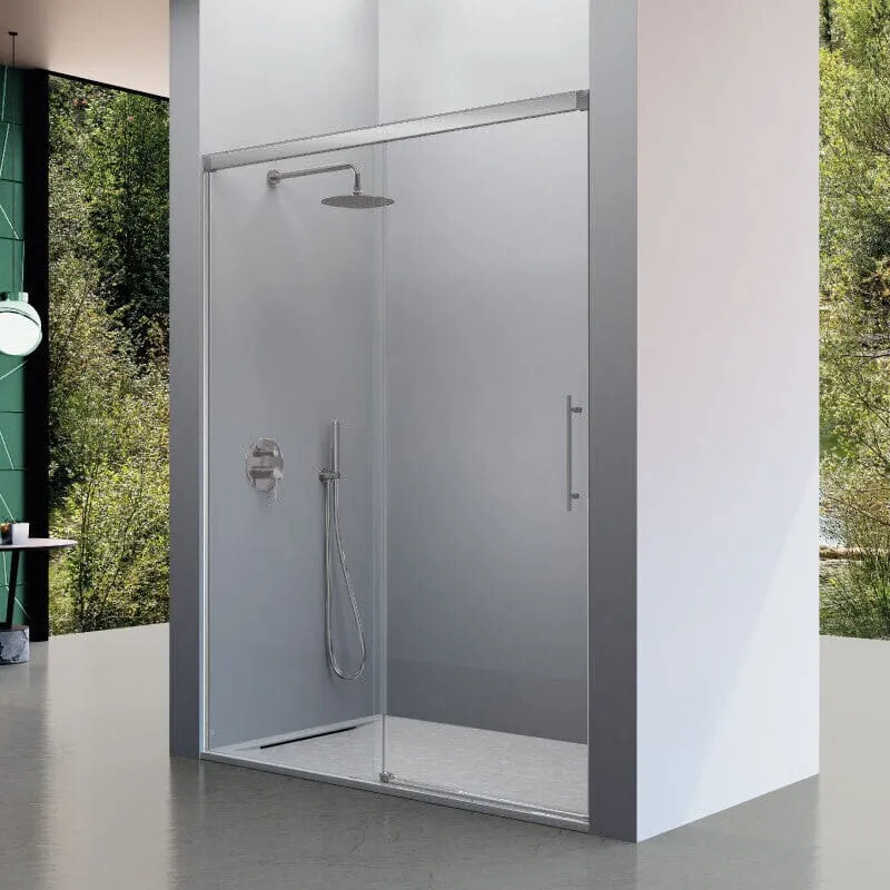 Mampara de ducha frontal + Puerta Corredera URBAN Plata mate