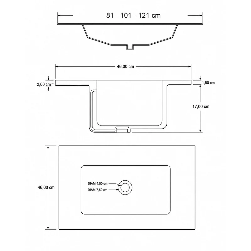 Lavabo sin agujero para grifo Aire