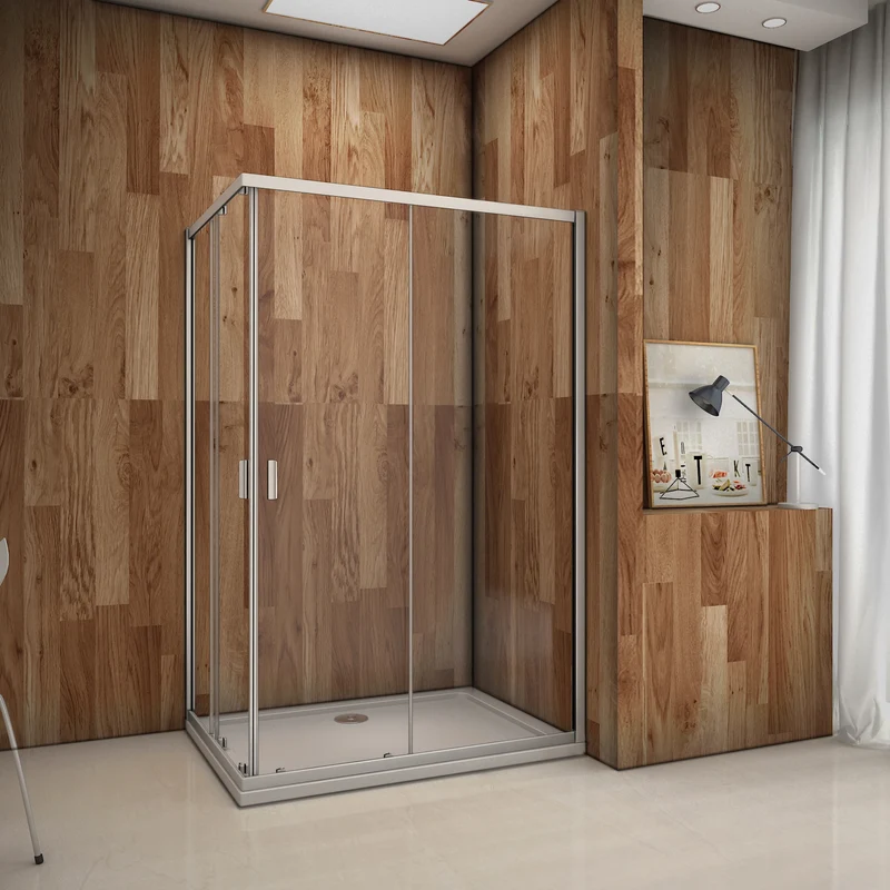 liquidacion Mampara de Ducha Angular cabina de ducha mampara de ducha cuadrada Puerta Corredera Cristal 5 MM perfilería gris mate + Plato de Ducha