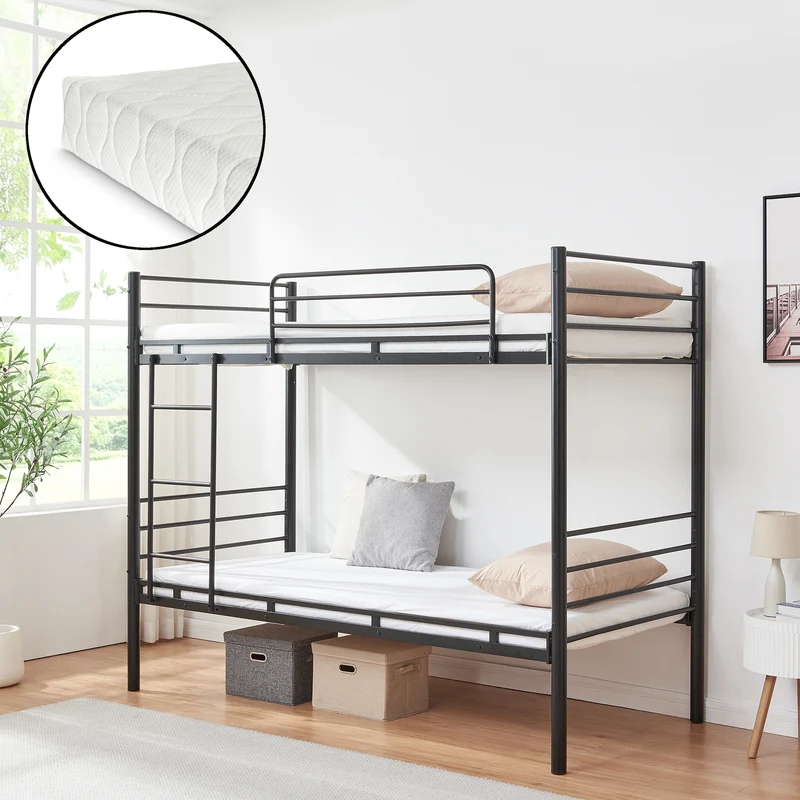 Litera de metal Bevapis con 2 colchones 90x200 cm negro [en.casa]