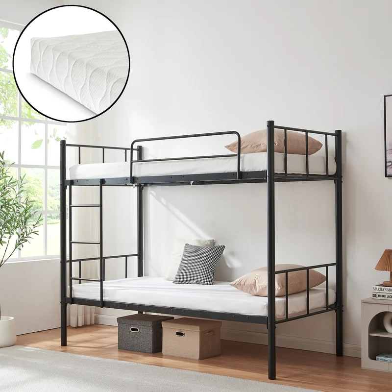Litera de metal Berimma con 2 colchones 90x200 cm negro [en.casa]