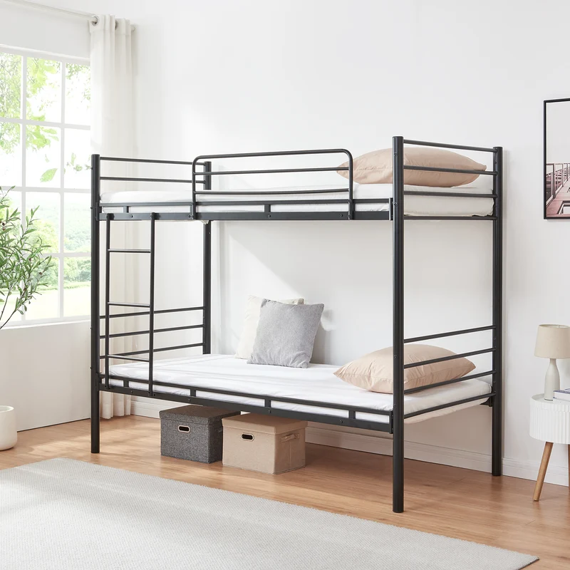 Litera de metal Bevapis 90x200 cm Negro [en.casa]