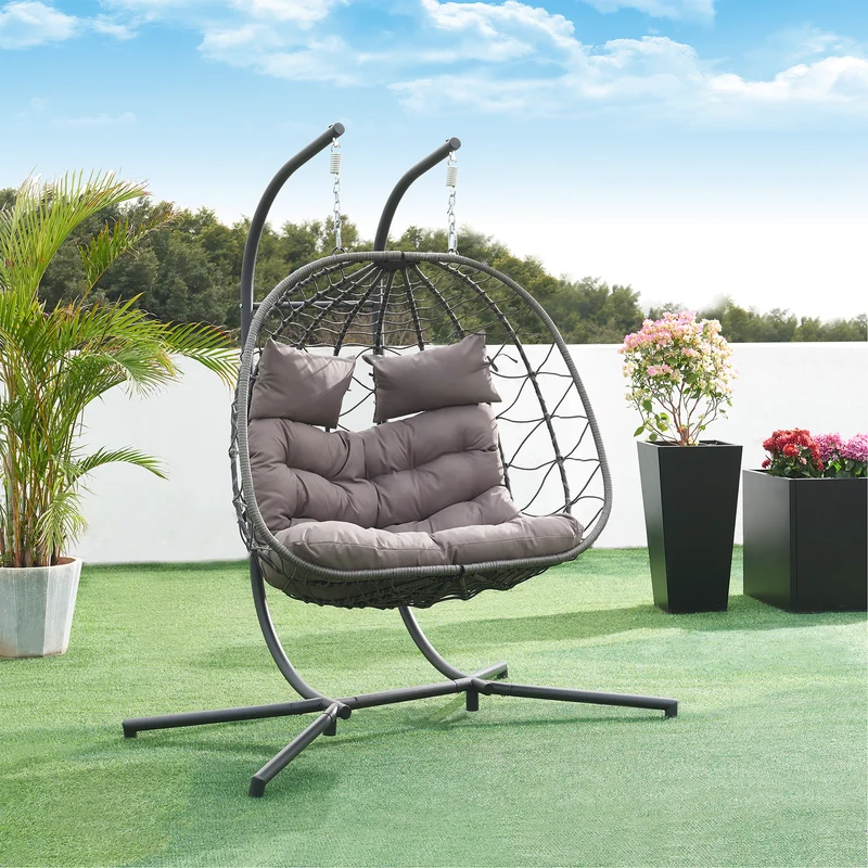 Sillón colgante doble Skense con estructura 198x156x98 cm Gris [en.casa]