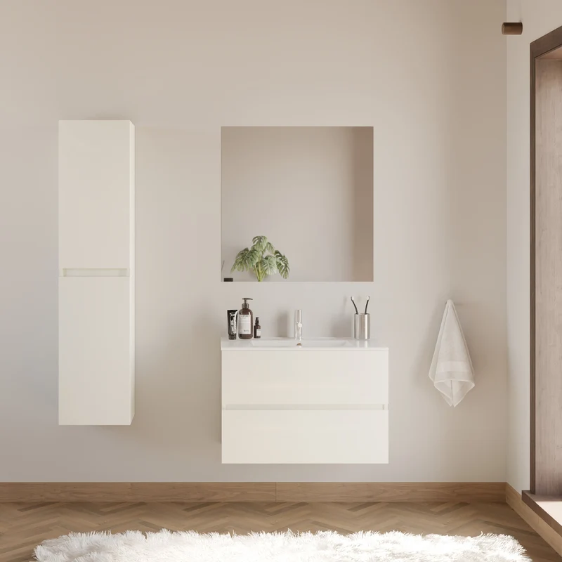 Meuble de salle de bain 70cm simple vasque - 2 tiroirs - IDA