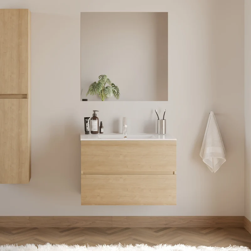 Meuble de salle de bain 70cm simple vasque - 2 tiroirs - IDA