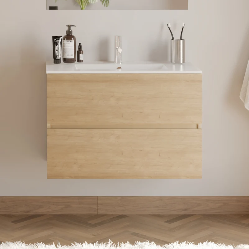 Meuble de salle de bain 70cm simple vasque - 2 tiroirs - IDA