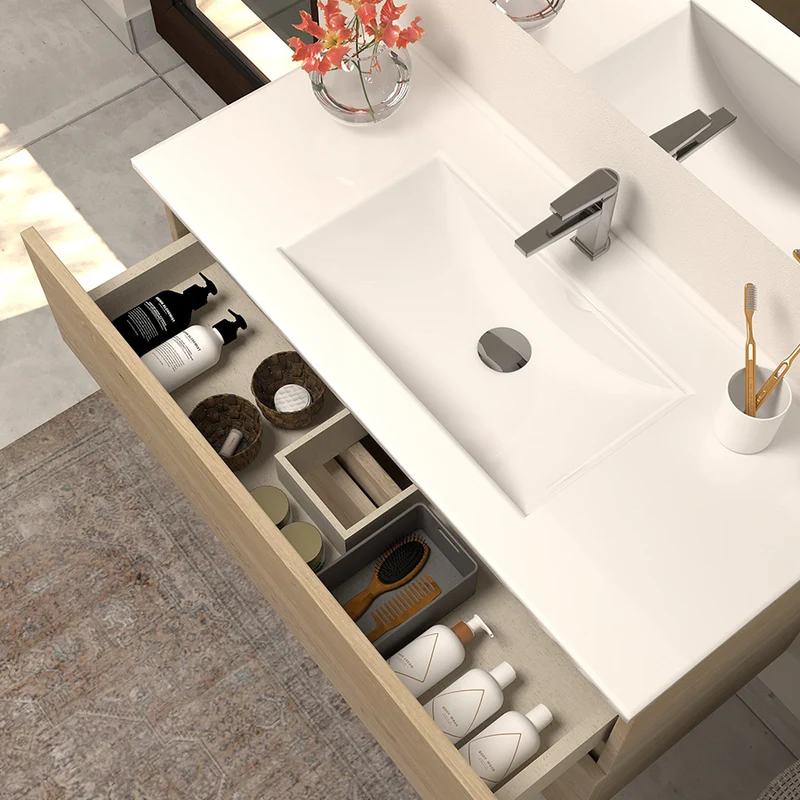 Meuble de salle de bain 70cm simple vasque - 2 tiroirs - IDA