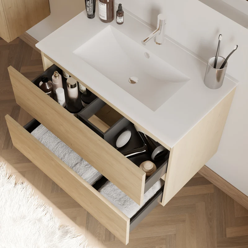 Meuble de salle de bain 70cm simple vasque - 2 tiroirs - IDA