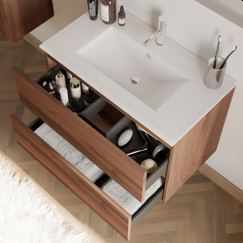 Meuble de salle de bain 70cm simple vasque - 2 tiroirs - IDA