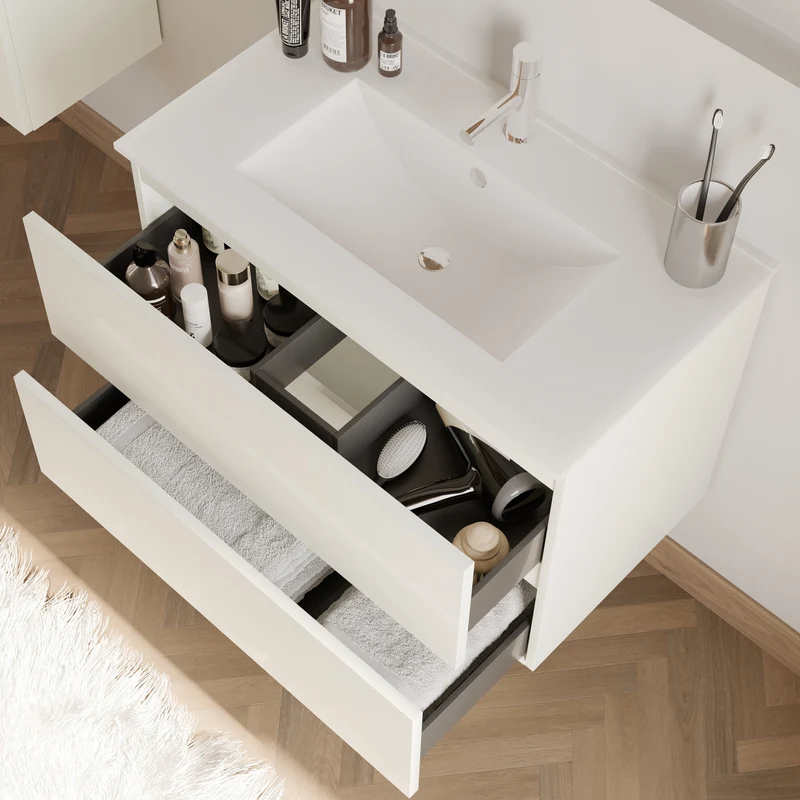 Meuble de salle de bain 70cm simple vasque - 2 tiroirs - IDA