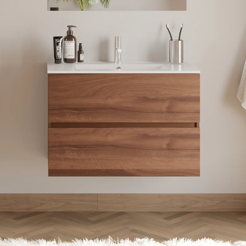Meuble de salle de bain 70cm simple vasque - 2 tiroirs - IDA