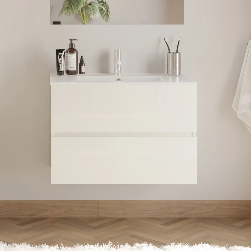 Meuble de salle de bain 70cm simple vasque - 2 tiroirs - IDA