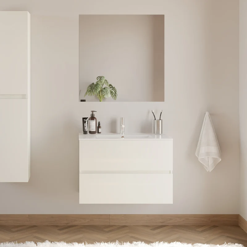 Meuble de salle de bain 70cm simple vasque - 2 tiroirs - IDA