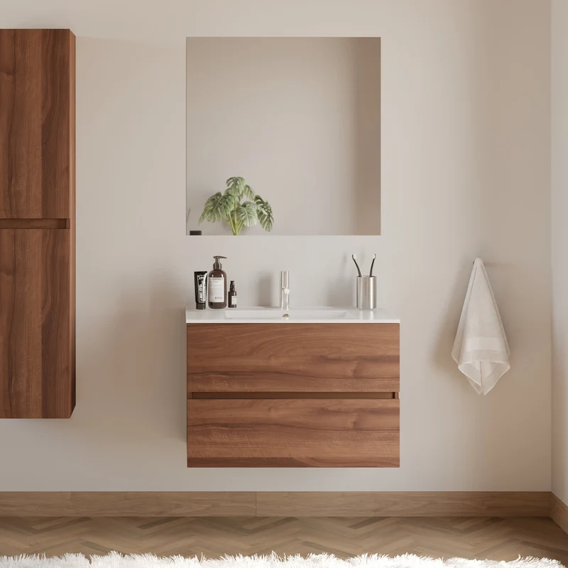 Meuble de salle de bain 70cm simple vasque - 2 tiroirs - IDA