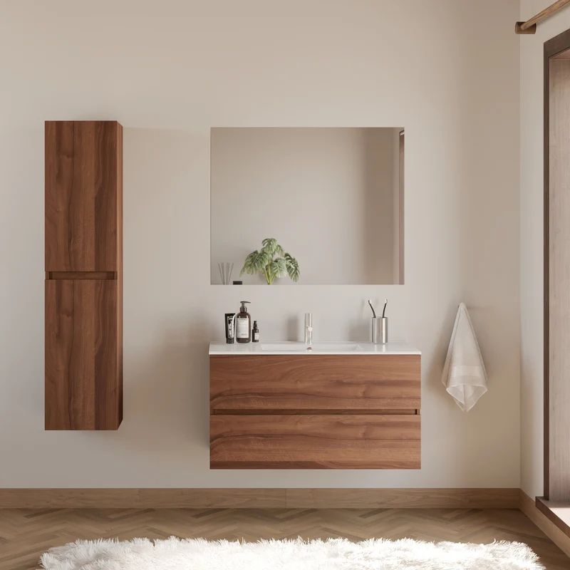 Meuble de salle de bain 100cm simple vasque - 2 tiroirs - IDA