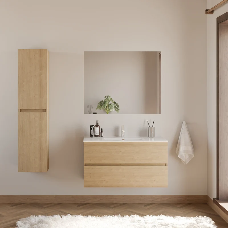 Meuble de salle de bain 100cm simple vasque - 2 tiroirs - IDA