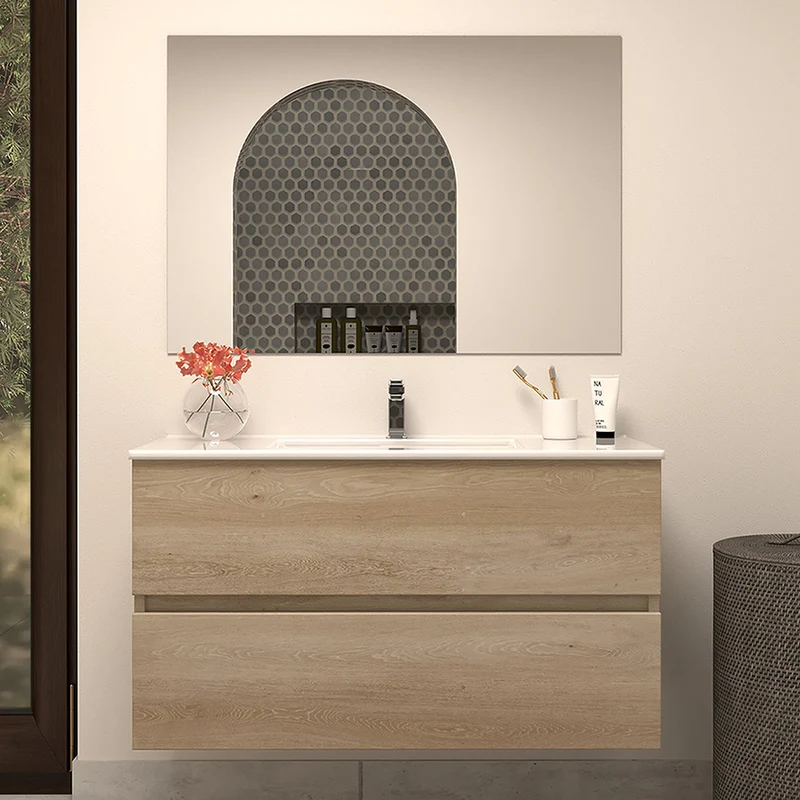 Meuble de salle de bain 100cm simple vasque - 2 tiroirs - IDA