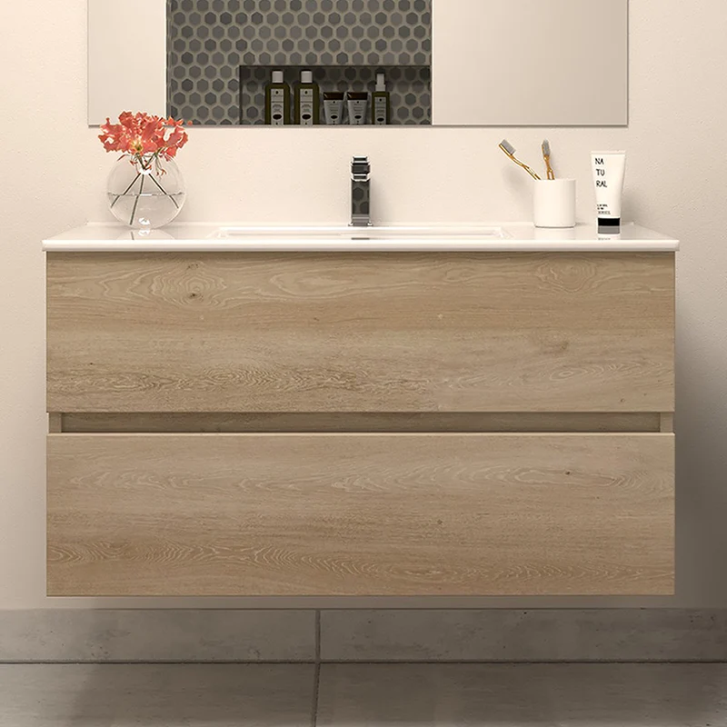 Meuble de salle de bain 100cm simple vasque - 2 tiroirs - IDA