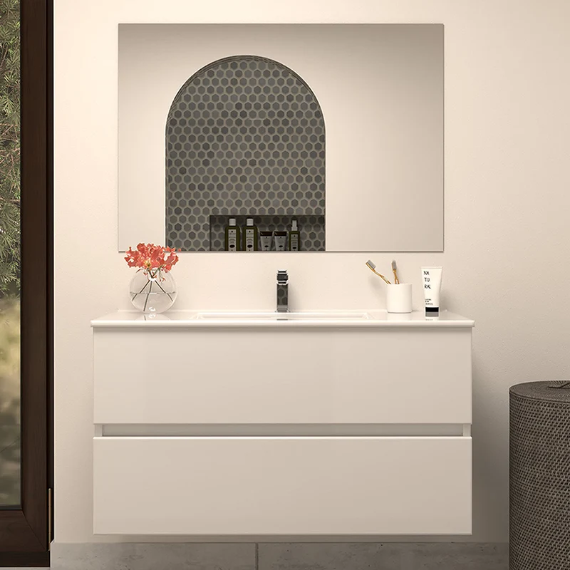 Meuble de salle de bain 100cm simple vasque - 2 tiroirs - IDA