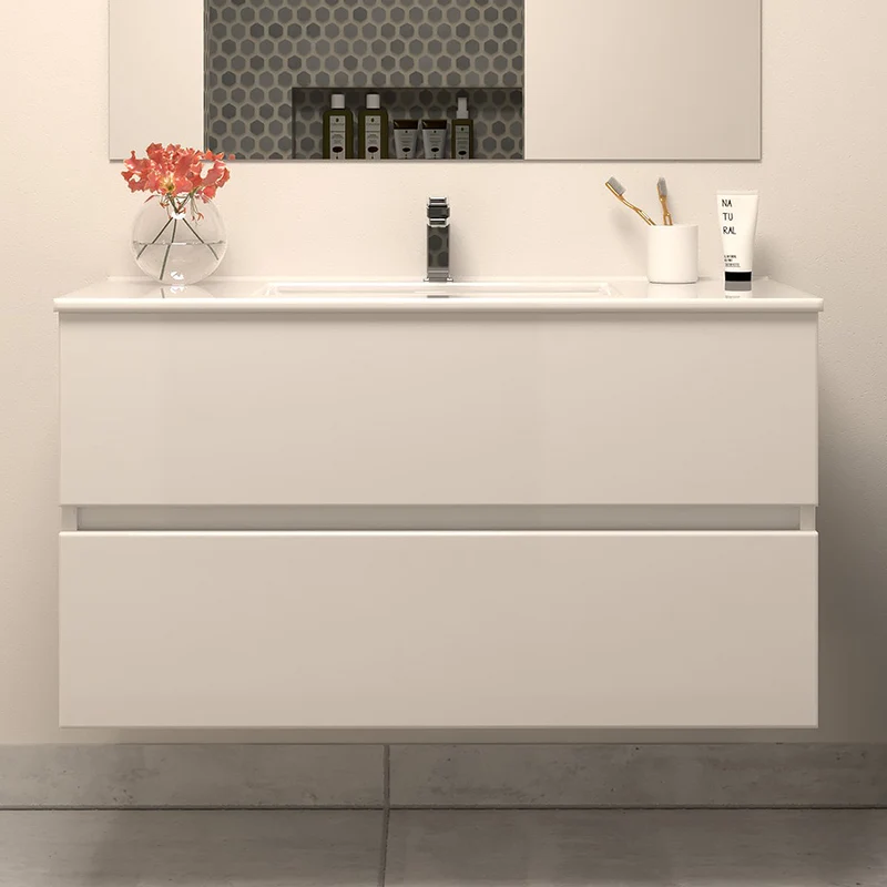 Meuble de salle de bain 100cm simple vasque - 2 tiroirs - IDA