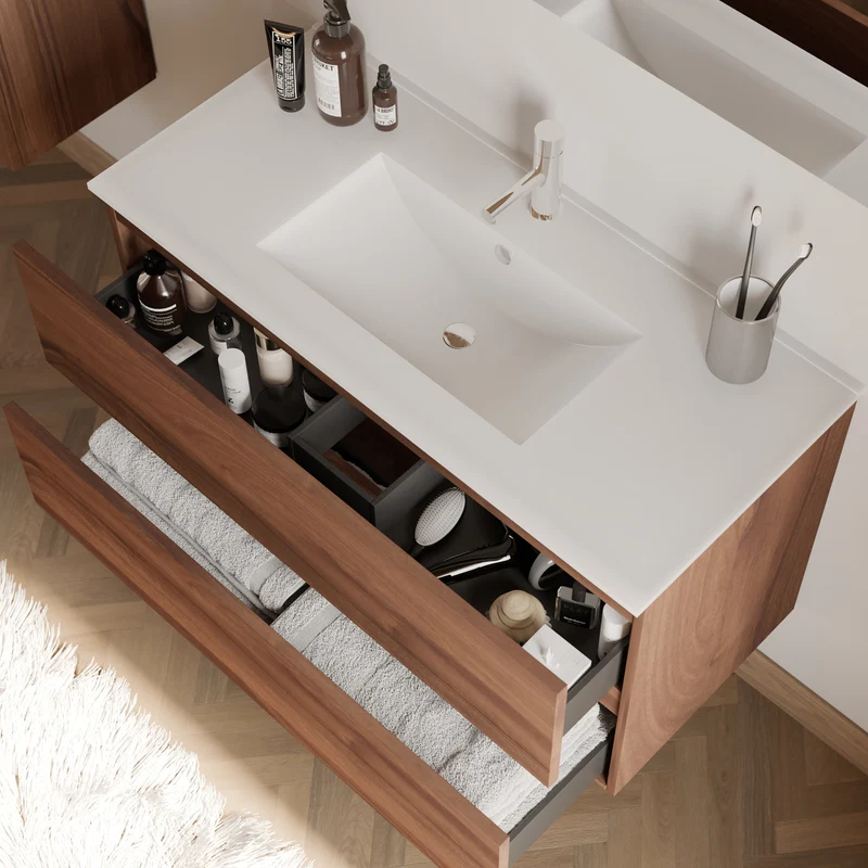 Meuble de salle de bain 100cm simple vasque - 2 tiroirs - IDA