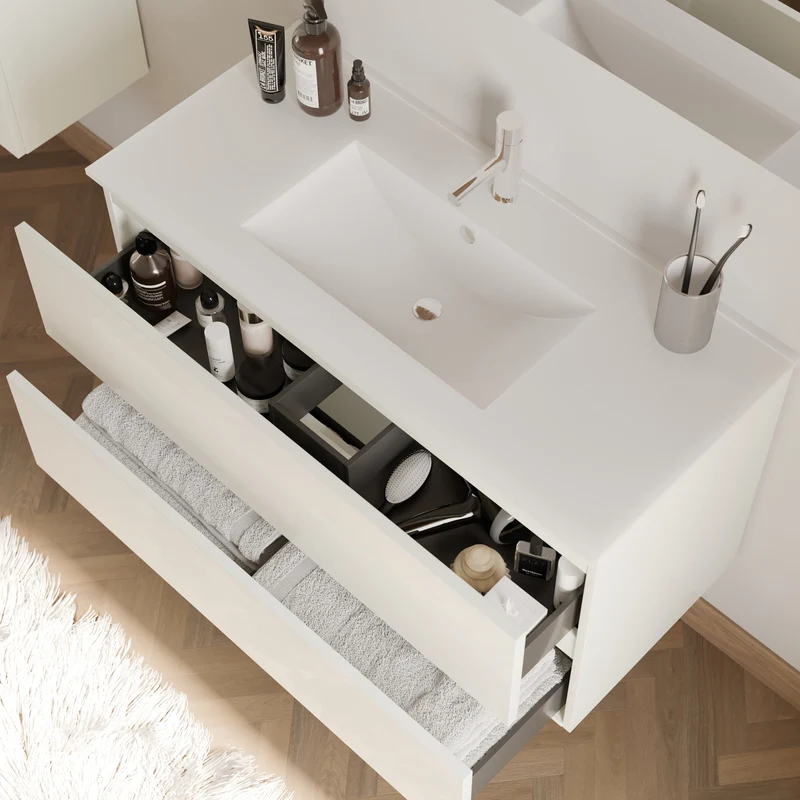 Meuble de salle de bain 100cm simple vasque - 2 tiroirs - IDA