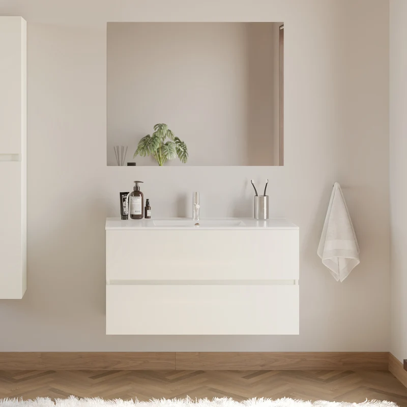 Meuble de salle de bain 100cm simple vasque - 2 tiroirs - IDA