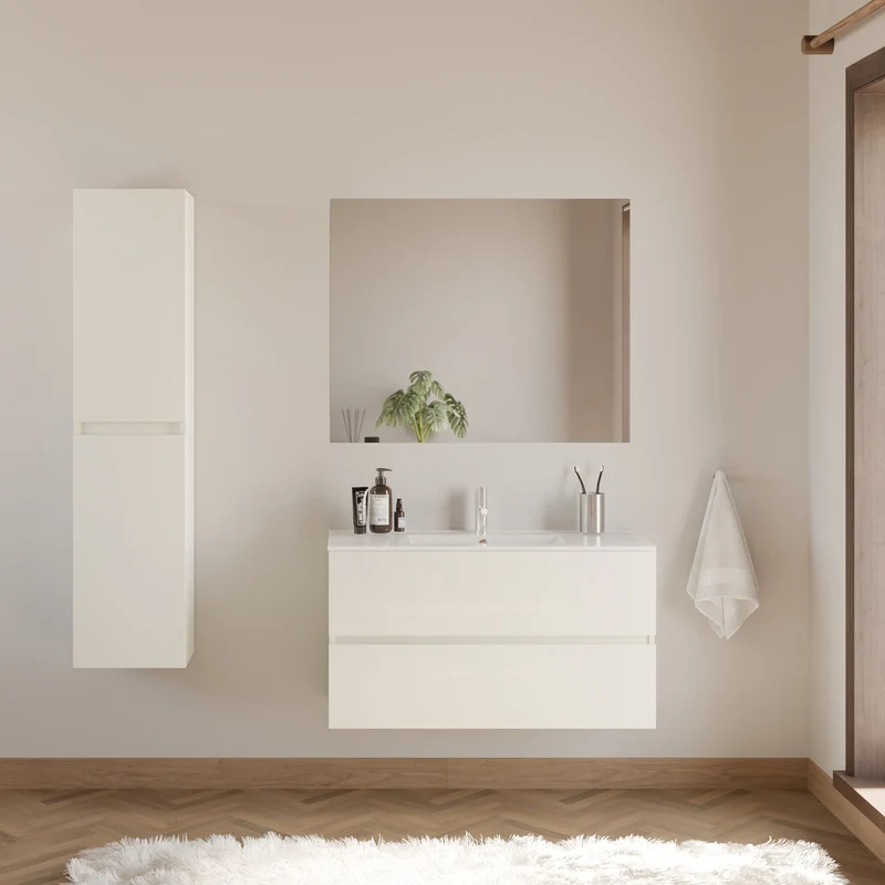 Meuble de salle de bain 100cm simple vasque - 2 tiroirs - IDA