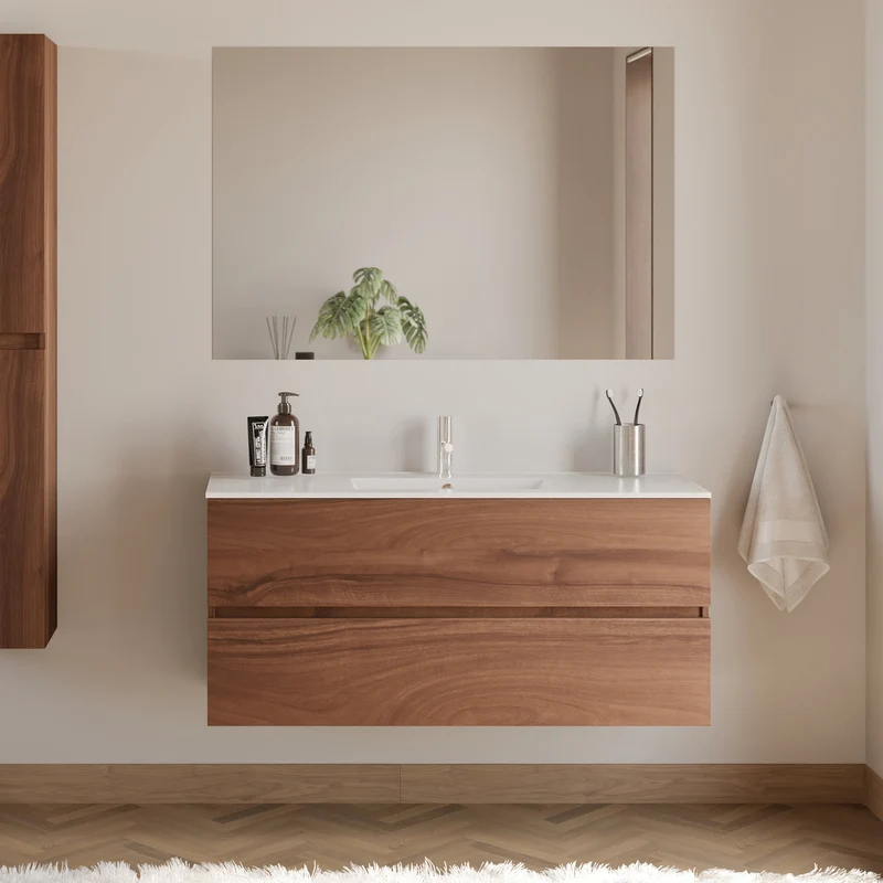 Meuble de salle de bain 120cm simple vasque - 2 tiroirs - IDA