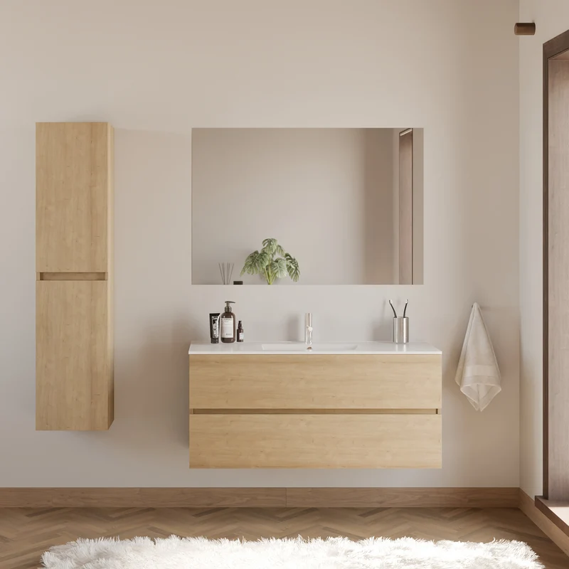 Meuble de salle de bain 120cm simple vasque - 2 tiroirs - IDA