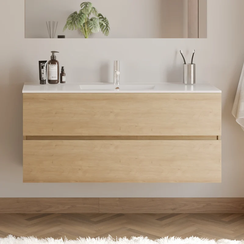 Meuble de salle de bain 120cm simple vasque - 2 tiroirs - IDA