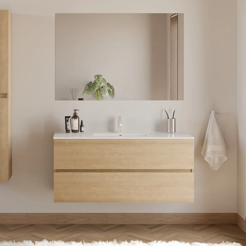 Meuble de salle de bain 120cm simple vasque - 2 tiroirs - IDA