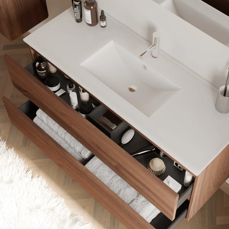 Meuble de salle de bain 120cm simple vasque - 2 tiroirs - IDA