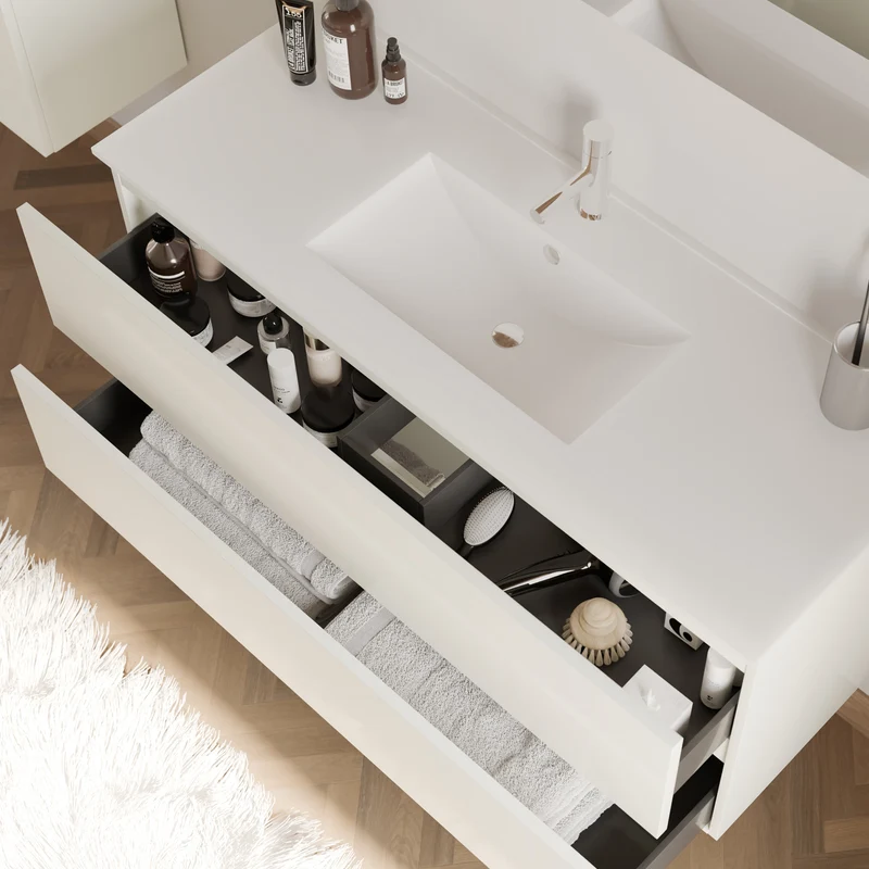 Meuble de salle de bain 120cm simple vasque - 2 tiroirs - IDA