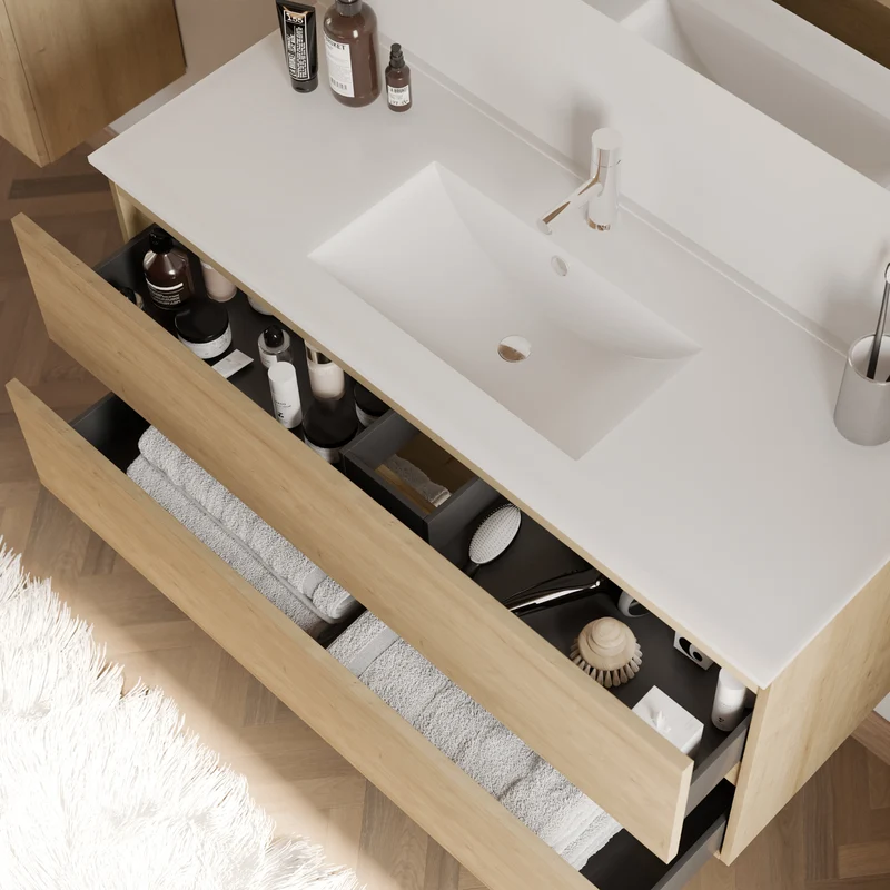 Meuble de salle de bain 120cm simple vasque - 2 tiroirs - IDA