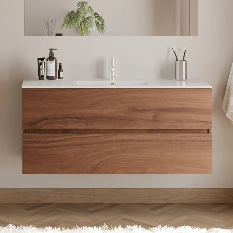 Meuble de salle de bain 120cm simple vasque - 2 tiroirs - IDA