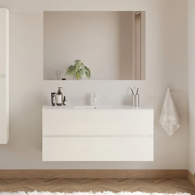 Meuble de salle de bain 120cm simple vasque - 2 tiroirs - IDA
