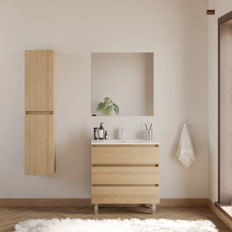 Meuble de salle de bain 80cm simple vasque - 3 tiroirs - MAYOR